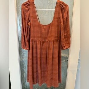 American Eagle Outfitters Brown Orange Ruched Sundress